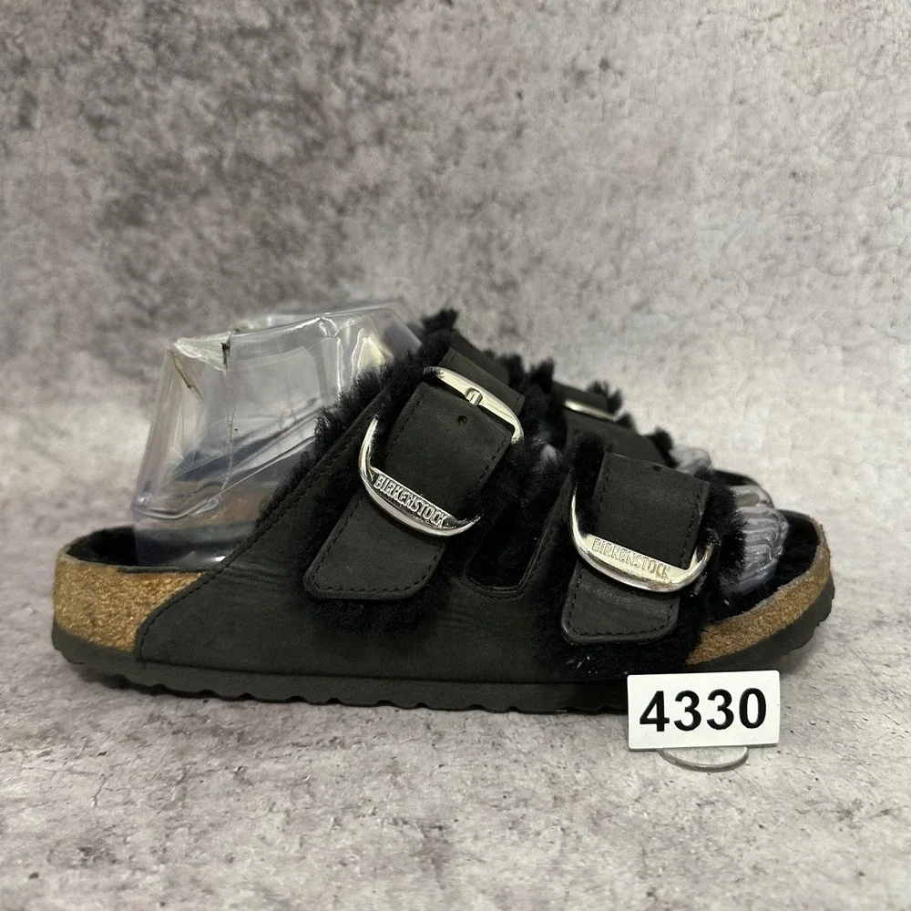 Birkenstock Arizona Big Buckle Sandals Womens 39 US 8 Black Shearling Leather